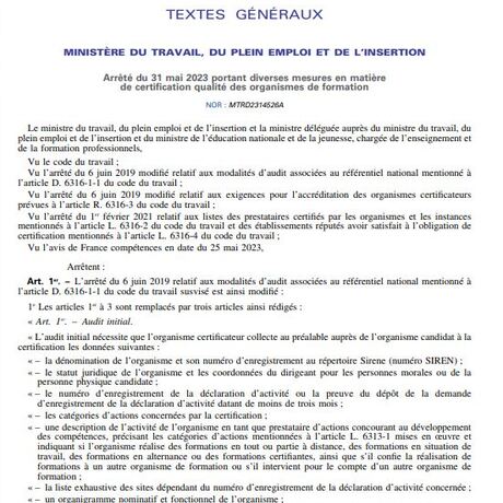 Les dernières nouvelles modifications en matière de certification qualité des OF au 31 mai 2023